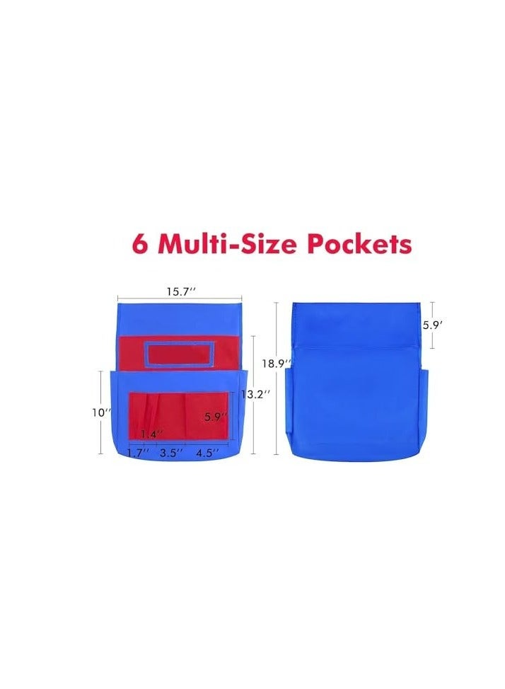 LAMAY Chair Back Pocket, 15.7" ×10" School Seat Chair Storage Pocket, Organizer with Label Slot, Multiple Pockets for School Home Classroom Preschool Daycare, red - Image 2