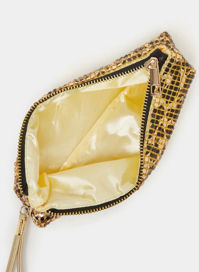 Styli Embellished Clutch with Zip Closure