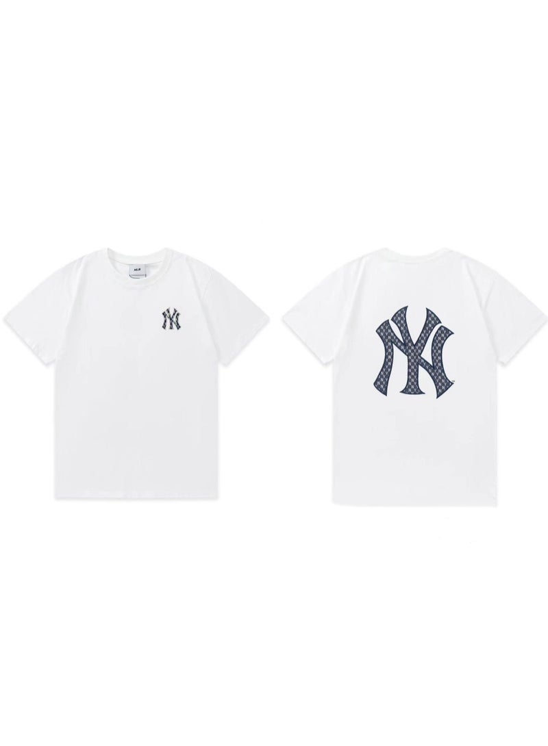 MLB NY Monogram Front Back Graphic White Unisex Cotton T-shirt-L - Image 1