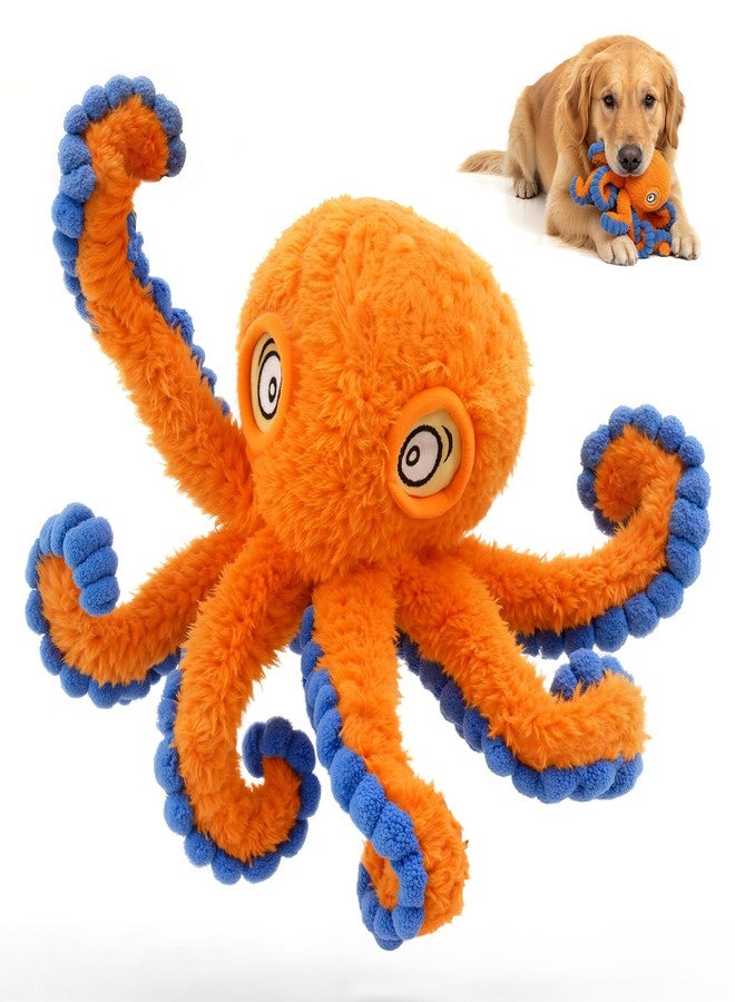 VOXGET Dog Octopus Squeaky Toys, Interactive Tug of War Doggie Toy with Crazy Crinkle for Small Medium Pet Dogs Use, Stuffed Plush Octopus Toy for Puppies Keep Busy Reduce Boredom (Orange, 4" x 4.5") - Image 1