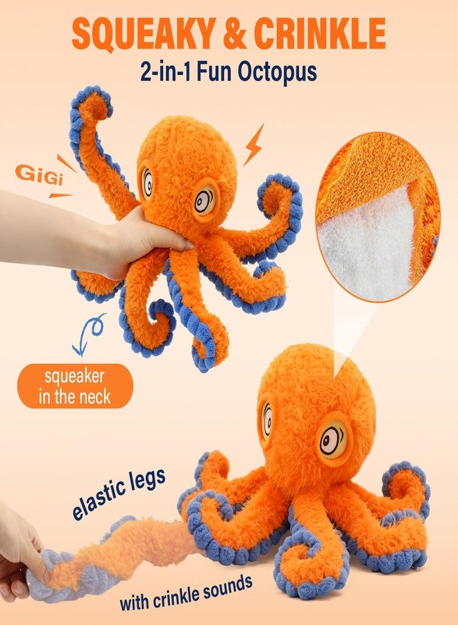 VOXGET Dog Octopus Squeaky Toys, Interactive Tug of War Doggie Toy with Crazy Crinkle for Small Medium Pet Dogs Use, Stuffed Plush Octopus Toy for Puppies Keep Busy Reduce Boredom (Orange, 4" x 4.5") - Image 3