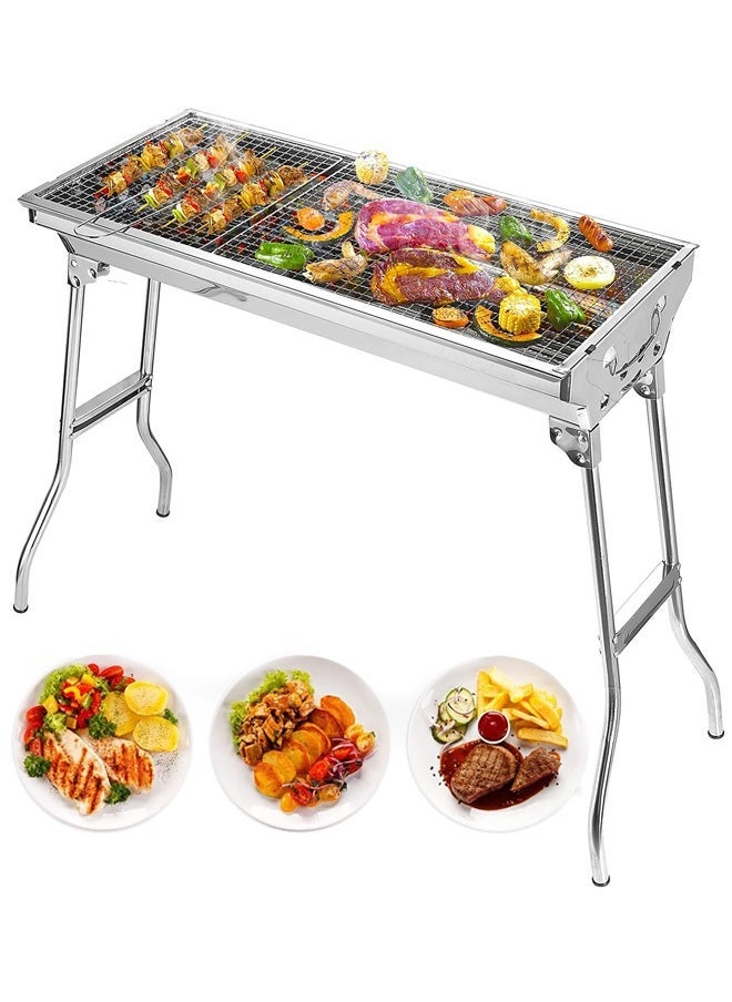 BASURRAH Portable Charcoal Grill Stainless Steel Folding Grill and Smoker Grill Outdoor Cooking Camping Hiking Picnic Garden Beach Party BBQ Tool Suitable for 5 to 10 People  - Image 1