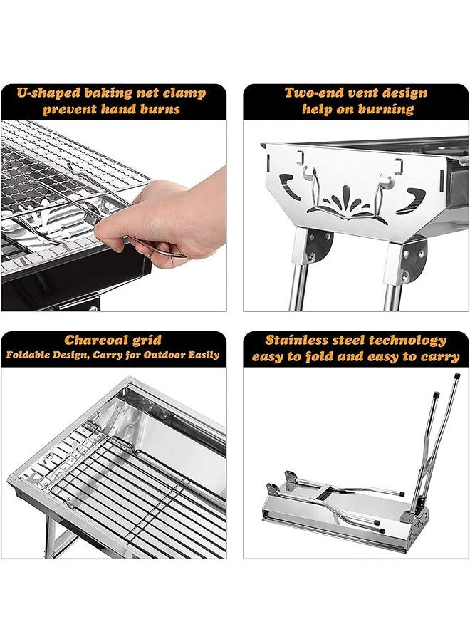 BASURRAH Portable Charcoal Grill Stainless Steel Folding Grill and Smoker Grill Outdoor Cooking Camping Hiking Picnic Garden Beach Party BBQ Tool Suitable for 5 to 10 People  - Image 3