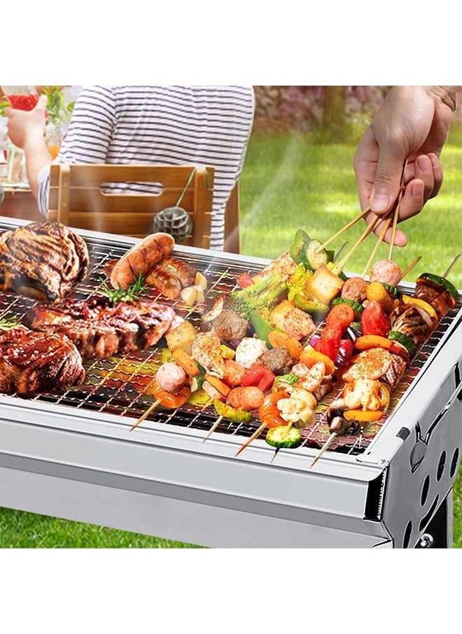 BASURRAH Portable Charcoal Grill Stainless Steel Folding Grill and Smoker Grill Outdoor Cooking Camping Hiking Picnic Garden Beach Party BBQ Tool Suitable for 5 to 10 People  - Image 4