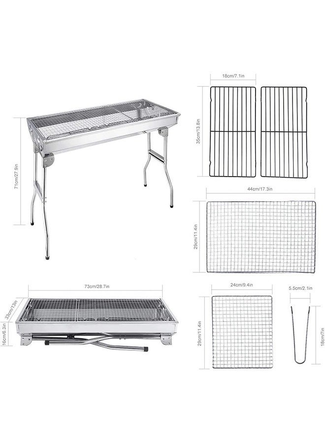 BASURRAH Portable Charcoal Grill Stainless Steel Folding Grill and Smoker Grill Outdoor Cooking Camping Hiking Picnic Garden Beach Party BBQ Tool Suitable for 5 to 10 People  - Image 5