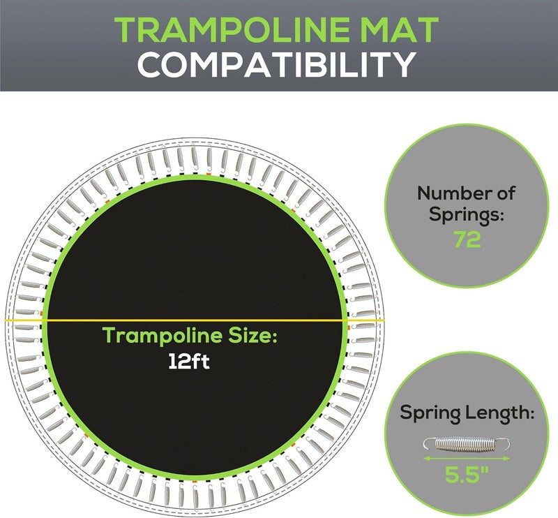 Soozier Trampoline Replacement Mat, Fits 12' Trampoline with 72 V Hooks, 5. 5" Springs, Trampoline Mat with 8 Rows of Stitching, Spring Pull Tool Spring, Frame not Included - Image 3