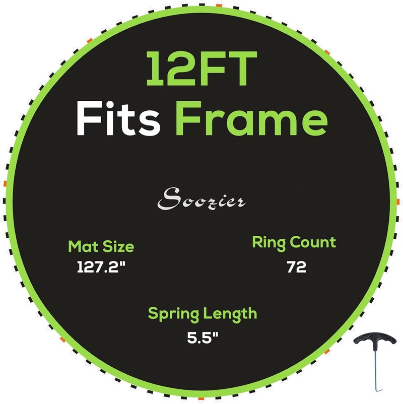 Soozier Trampoline Replacement Mat, Fits 12' Trampoline with 72 V Hooks, 5. 5" Springs, Trampoline Mat with 8 Rows of Stitching, Spring Pull Tool Spring, Frame not Included - Image 1