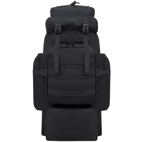 Vaupan 80L Hiking Backpack Men Camping Backpack Waterproof MOLLE Military Tactical Rucksack Large Capacity Assault Pack for Outdoor Survival Trekking Travel Black - Image 1