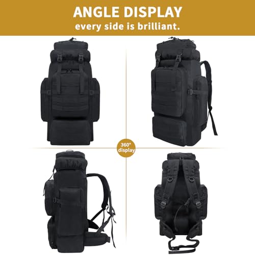 Vaupan 80L Hiking Backpack Men Camping Backpack Waterproof MOLLE Military Tactical Rucksack Large Capacity Assault Pack for Outdoor Survival Trekking Travel Black - Image 3
