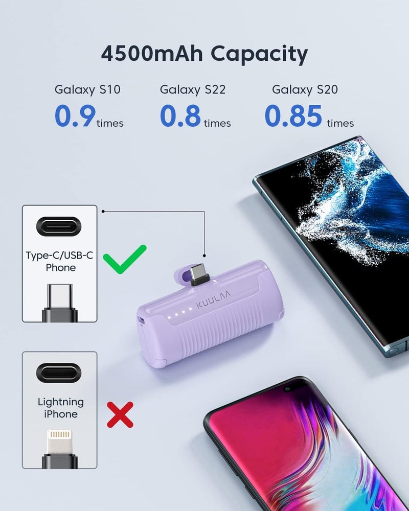 KUULAA Power Bank USB C 4500 mAh, Mini External Battery, Fast Charging Type C Power Bank without Cable, Small But Strong Mobile Phone Portable Chargers Compatible with Samsung, Huawei, USB C Mobile - Image 5