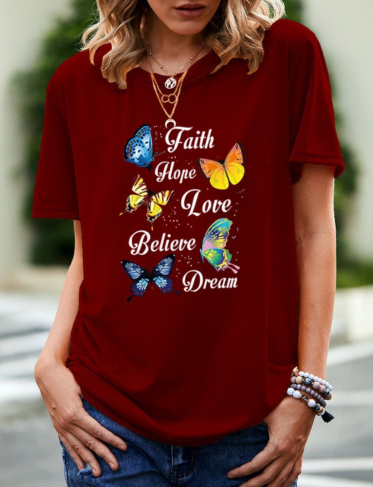 wish independent station butterfly pattern printed short sleeve t-shirt for women - Image 1