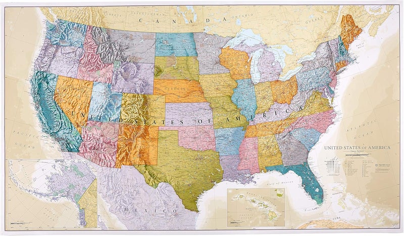 Maps International Giant Classic USA Mega-Map - Map of The United States Poster - Front Lamination - 46 x 80 - Image 1
