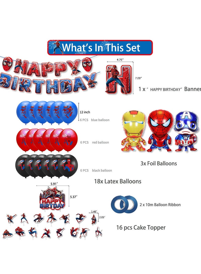 ستود مجموعة بالونات بتصميم سبايدرمان لتزيين حفلات أعياد الميلاد بعلم عيد ميلاد الأطفال وبطاقة كعكة متعددة الألوان - Image 4