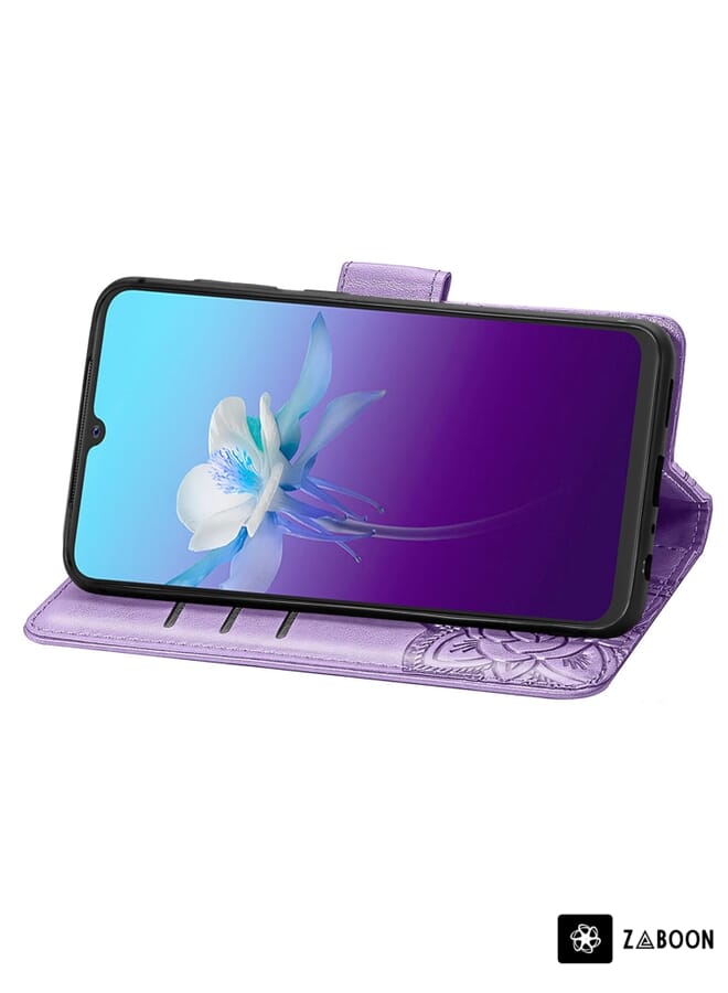 Zaboon حافظة جلدية قابلة للطي أفقية مزخرفة بأزهار الفراشة مع حامل وفتحات بطاقات ومحفظة وحبل حماية لجهاز vivo V20 2021 - Image 4