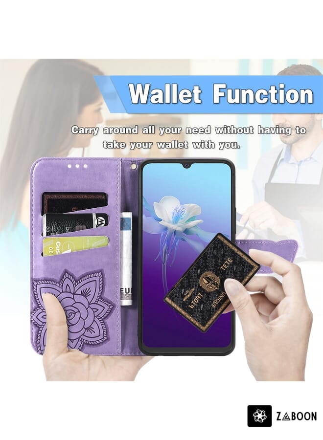Zaboon حافظة جلدية قابلة للطي أفقية مزخرفة بأزهار الفراشة مع حامل وفتحات بطاقات ومحفظة وحبل حماية لجهاز vivo V20 2021 - Image 3