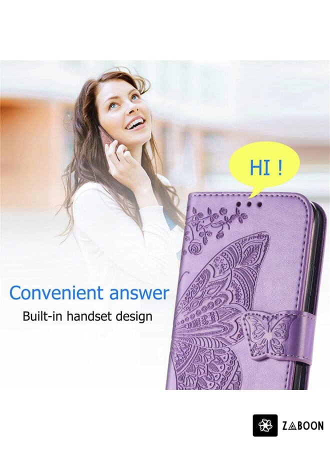 Zaboon حافظة جلدية قابلة للطي أفقية مزخرفة بأزهار الفراشة مع حامل وفتحات بطاقات ومحفظة وحبل حماية لجهاز vivo V20 2021 - Image 5