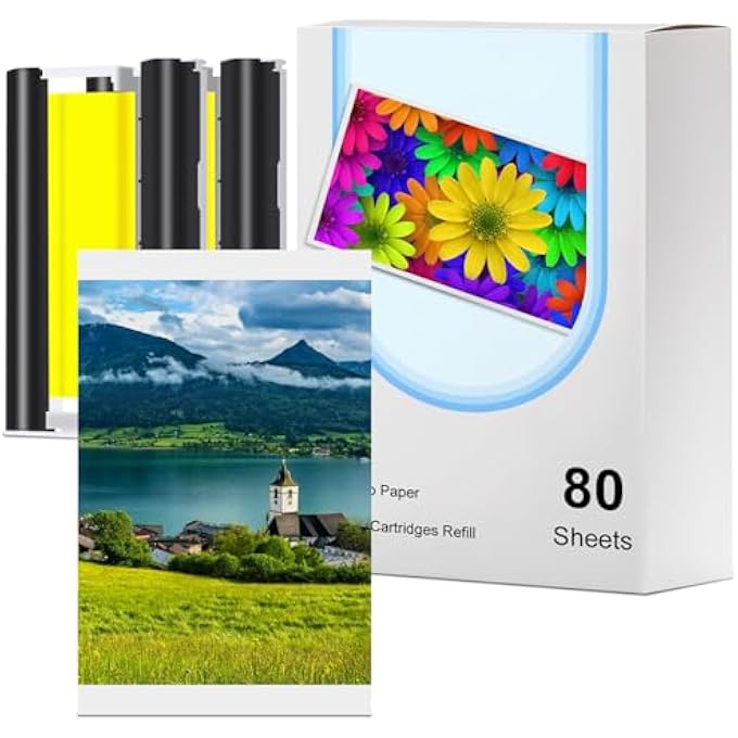 COMPATIBLE FOR AMBER M100 M200 4X6 PRINTER 80 SHEETS + 2 INK CARTRIDGES REFILL FOR DHP512 DHP513 PRINTER - Image 1