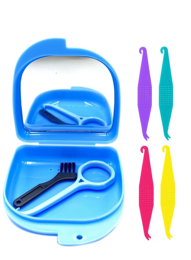 Generic Oral Care Disassembly Kit for Orthodontic 7pcs Included 1 Retainer Case, 1 Aligner Remover Tool, 4 Elastic Rubber Bands Placers,1 Cleaning Brush (Blue) 