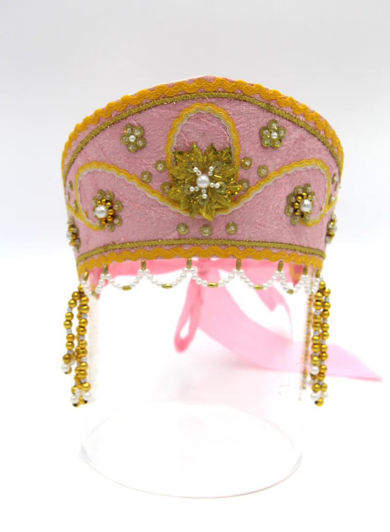 D'Daniela D' Daniela - Women's Traditional Headdress Kokoshnik -Light Pink with Gold  beads
