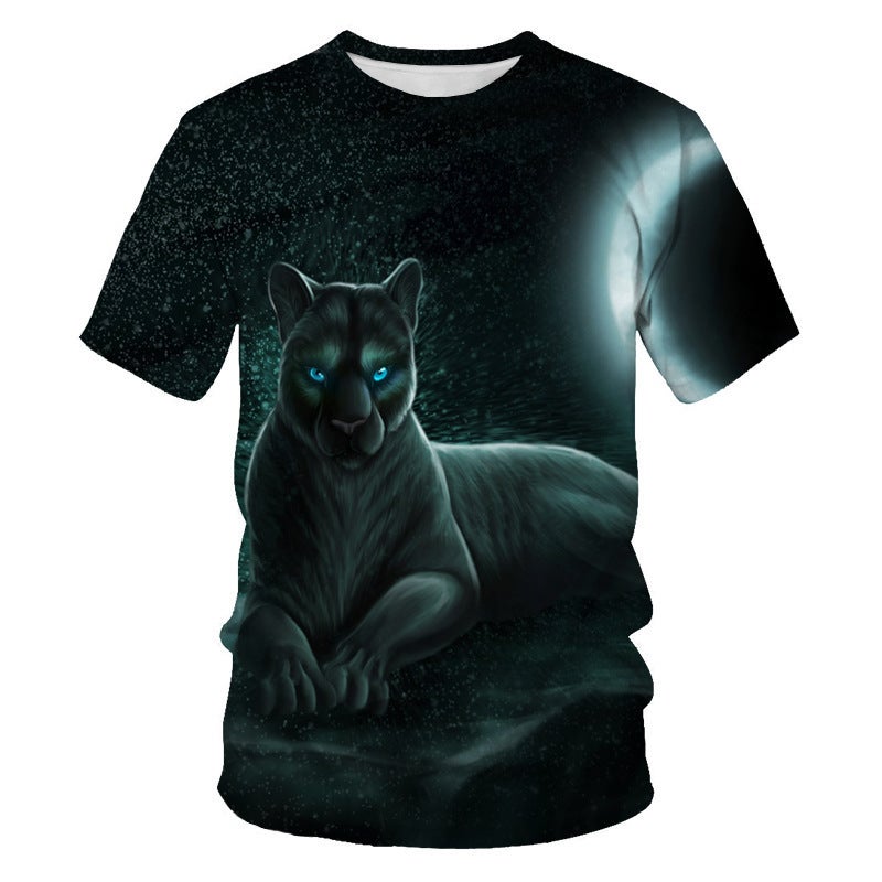 Men'S Short-Sleeved T-Shirt Lion Tiger 3D Digital Printing Round Neck T-Shirt Short-Sleeved Top - Image 1