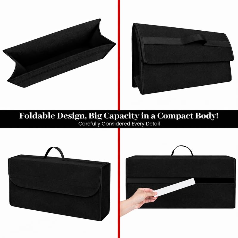 GREENSHEEP Trunk Organizer Heavy-Duty, Non-Slip with Lid Felt Storage Expandable Easy to Clean AntiSlip Utility Tool Sturdy Foldable Boot Bag for Cars, Trucks & SUVs (1 Pc, Black, Medium) - Image 2