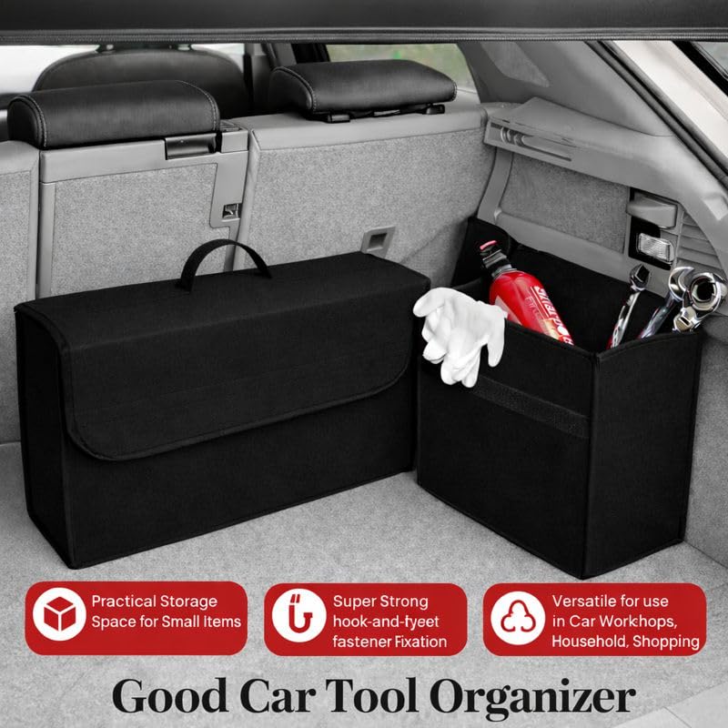 GREENSHEEP Trunk Organizer Heavy-Duty, Non-Slip with Lid Felt Storage Expandable Easy to Clean AntiSlip Utility Tool Sturdy Foldable Boot Bag for Cars, Trucks & SUVs (1 Pc, Black, Medium) - Image 4