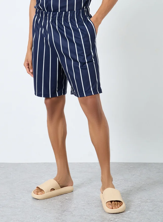 Styli Styli Men Navy Blue Striped Resort Collar Shirt and Shorts Set