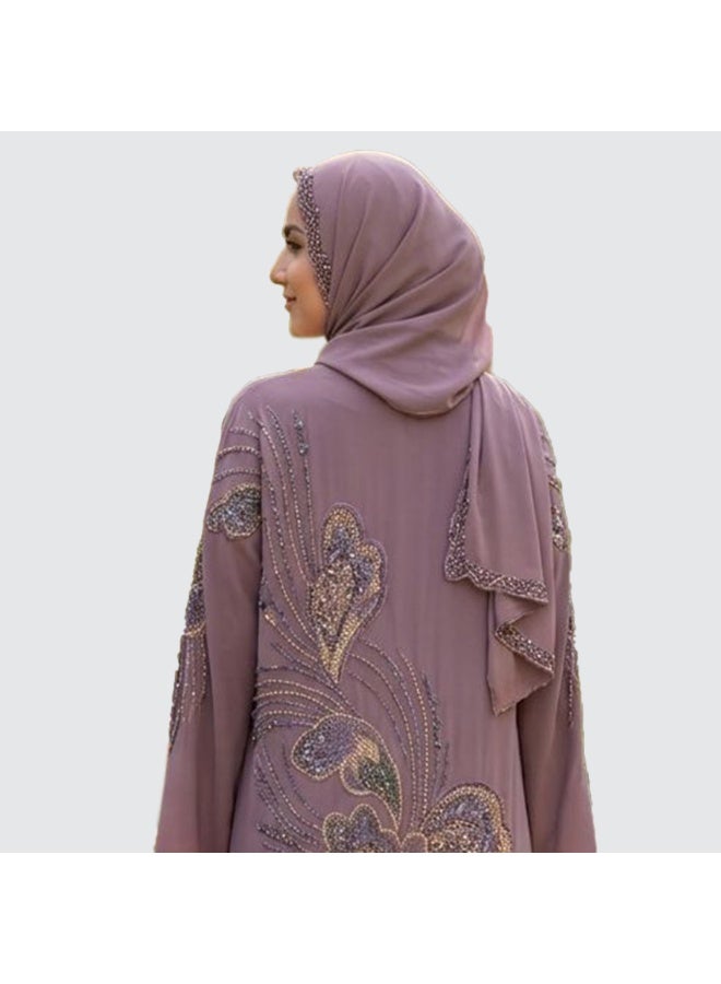 عباية دارين الفاخرة البنفسجية للنساء – مصنوعة من قماش كوري ندى، صناعة دبي. - Image 3