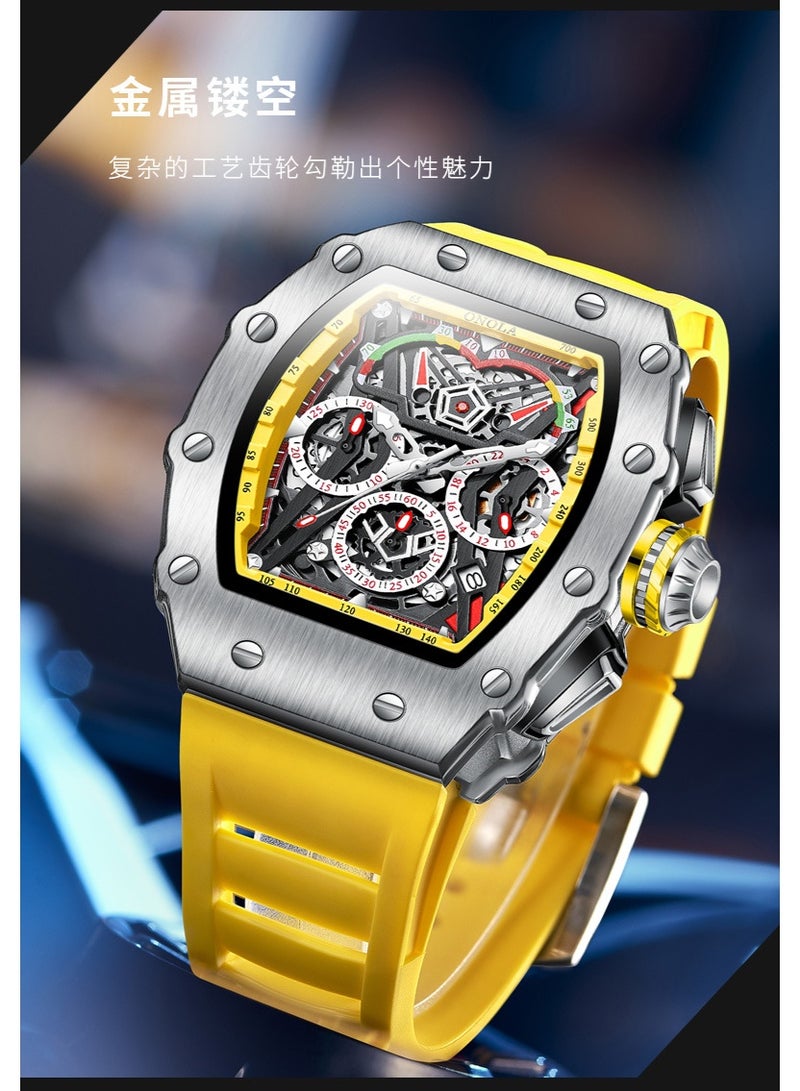 أونولا ساعة كوارتز رياضية أنيقة متعددة الوظائف للرجال، مقاومة للماء، بسوار سيليكون. - Image 4