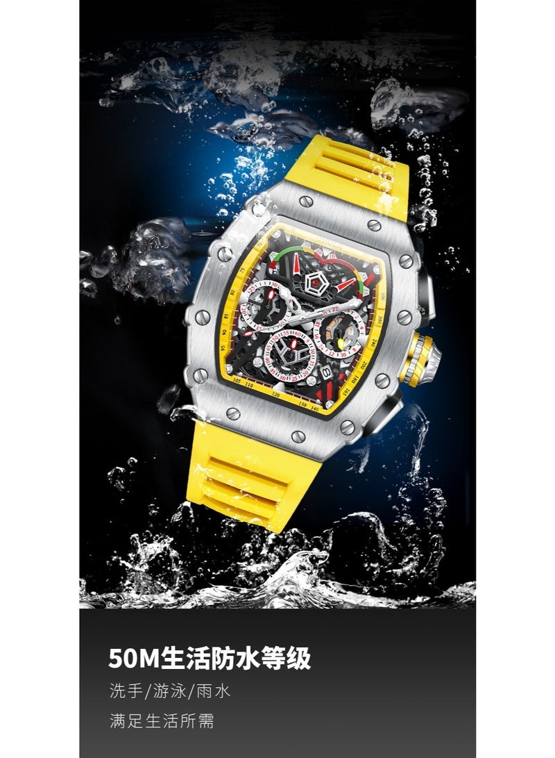 أونولا ساعة كوارتز رياضية أنيقة متعددة الوظائف للرجال، مقاومة للماء، بسوار سيليكون. - Image 3