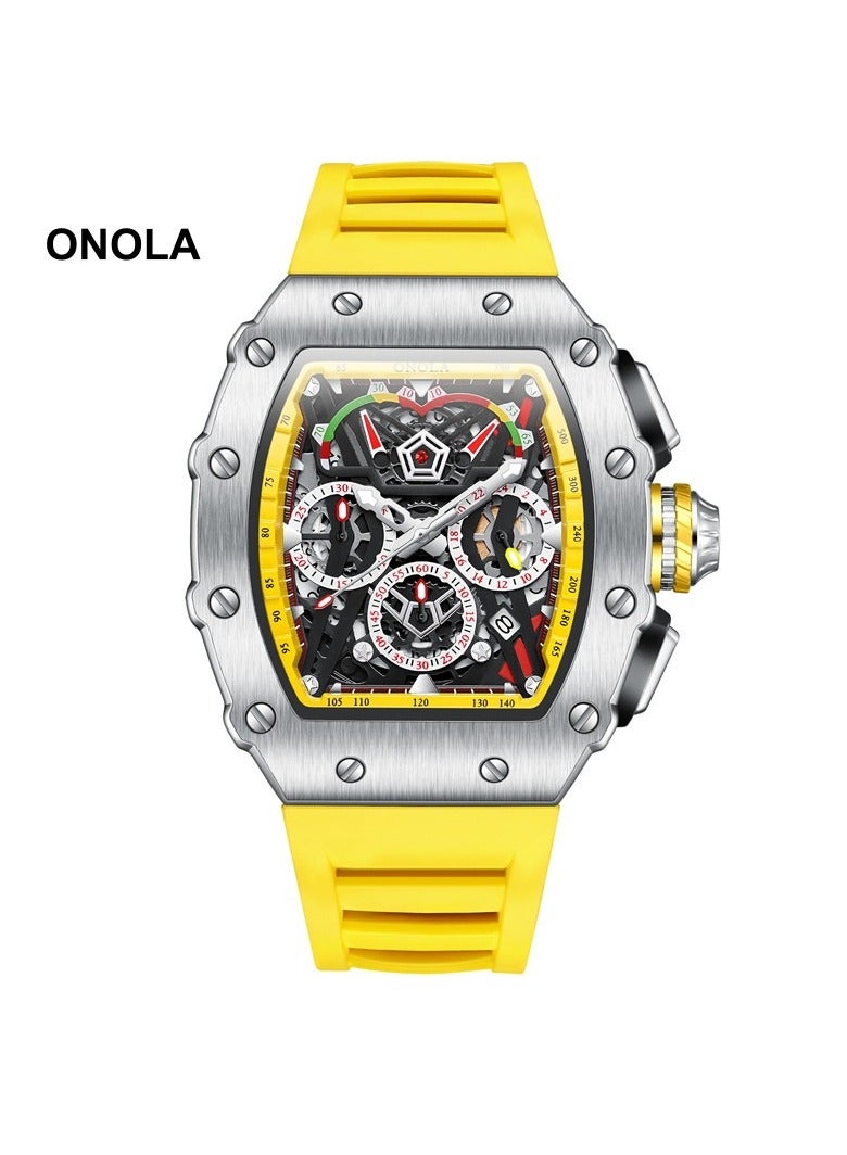أونولا ساعة كوارتز رياضية أنيقة متعددة الوظائف للرجال، مقاومة للماء، بسوار سيليكون. - Image 1