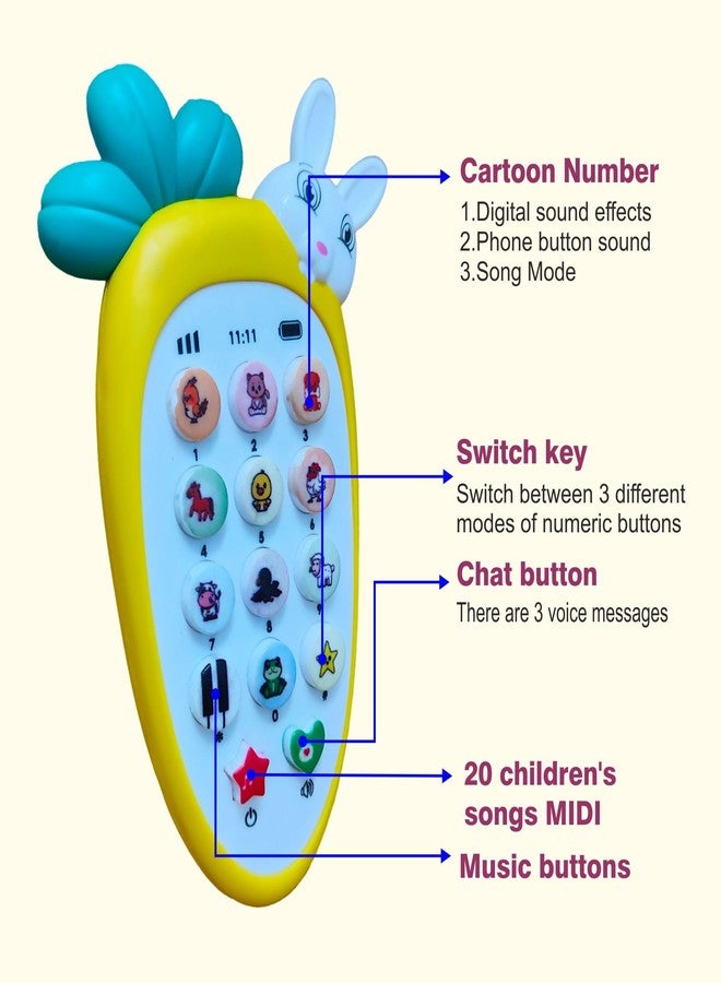RAINBOW RIDERS Carrot Tunes Melody Phone for Kids Musical Mobile Phone for Kids with Animal Sound,Dialer Sound,Ringtones,Lights, Baterry Operated,Best Birthday Gift for 3+ Years. - Image 4