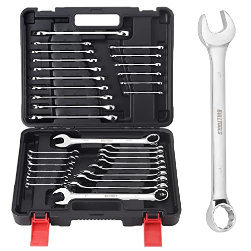 BULLTOOLS 32-Piece Combination Wrench Set, SAE and Metric 1/4"-1" & 7mm-22mm Wrenches Chrome Vanadium Steel Box End and Open End Standard Wrench Set with Case - Image 1