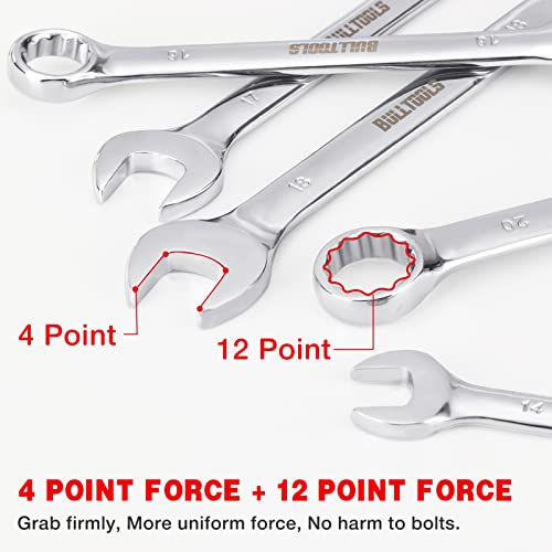 BULLTOOLS 32-Piece Combination Wrench Set, SAE and Metric 1/4"-1" & 7mm-22mm Wrenches Chrome Vanadium Steel Box End and Open End Standard Wrench Set with Case - Image 4