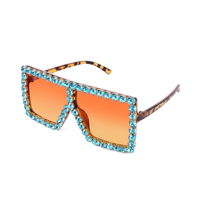 FEISEDY FEISEDY Oversized Sparkling Crystal Sunglasses Disco Diamond Flat Top Fashion Square Large Shades B2782  - Image 1