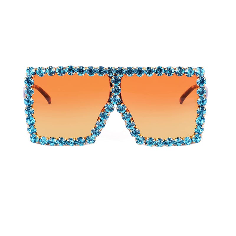 FEISEDY FEISEDY Oversized Sparkling Crystal Sunglasses Disco Diamond Flat Top Fashion Square Large Shades B2782  - Image 2