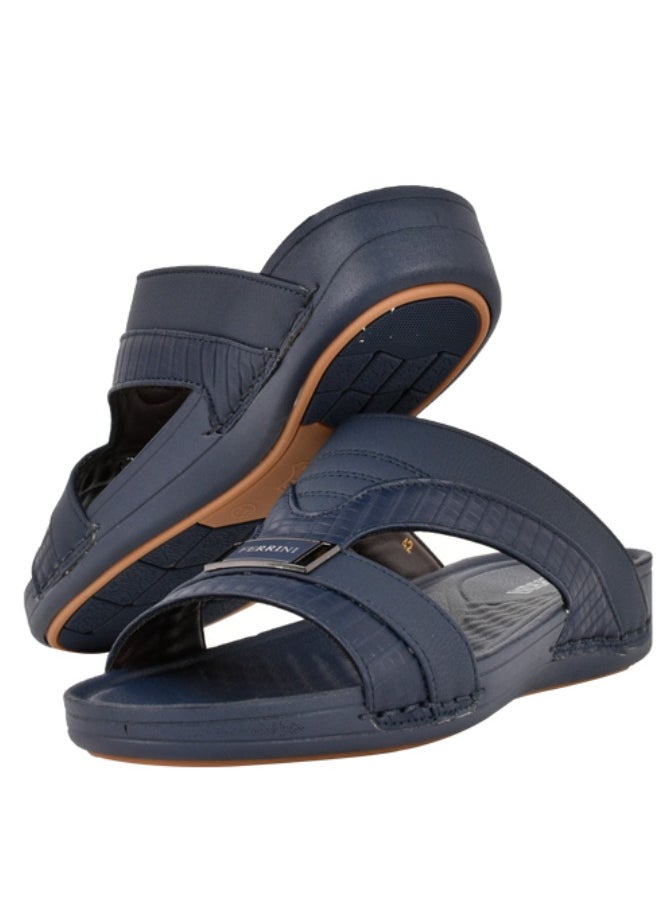 Ferrini - Mens Patterned Strap Arabic Sandals Navy - Image 1
