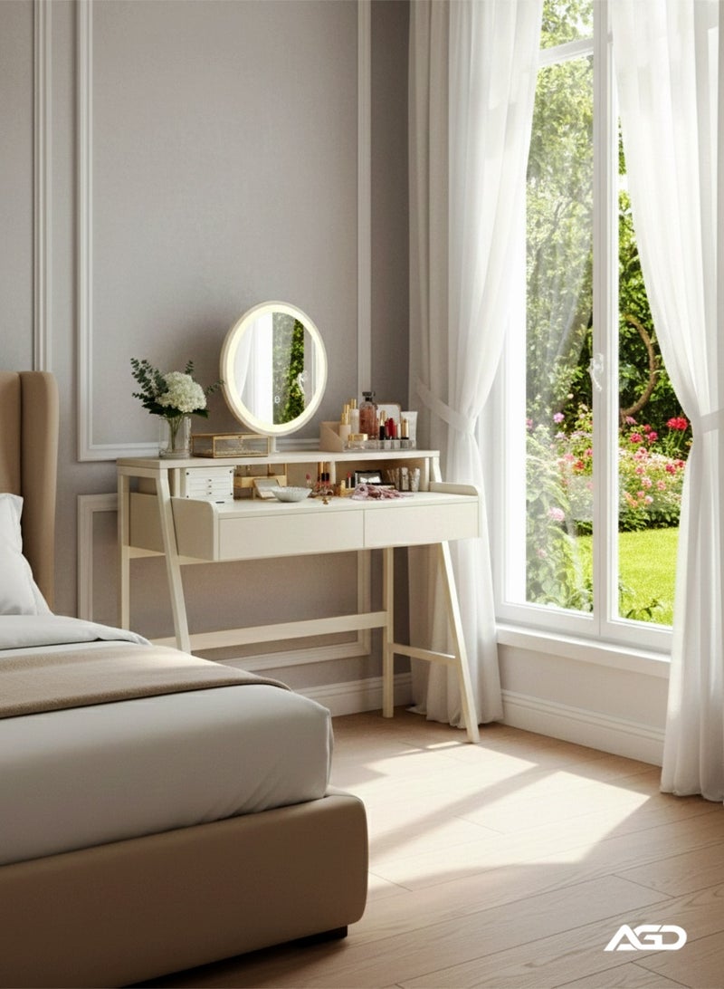 AGD Modern Design Vanity Table with Lighted Mirror, Two-Drawer Storage Makeup Table, Multifunctional Bedroom Dresser (100x35x90cm) - Image 2