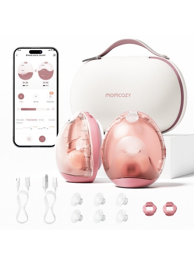 Momcozy Air 1 Wearable Breast Pump, Ultra-Slim Hands-Free Breast Pump with Wireless Charging Case, Top-View Visible, App Control & Breastmilk Storing Bags, Temp-Sensing Discoloration Milk Storing Bags for Breastfeeding, Disposable Milk Storage Bag with 6 Ounce Self Standing, No-Leak Milk Freezer Storage Pouches Bundle - Image 2