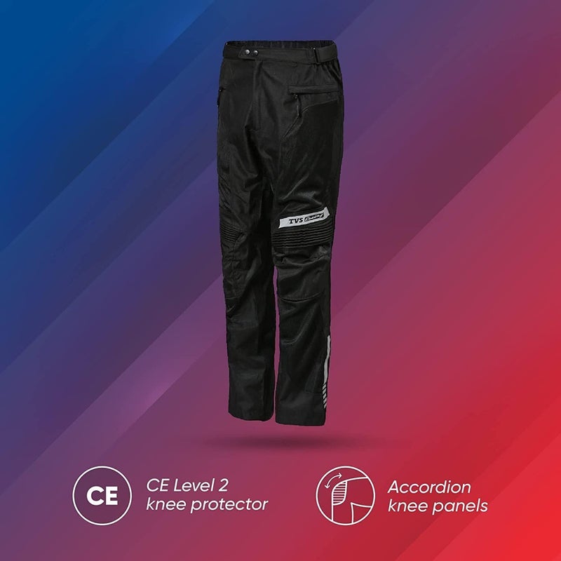 TVS Riding Pants for Men with CE Level-2 Knee Armor, High-Abrasion Resistance |Adjustable Comfort Fit Mesh for Ventilation|Day-Night Reflective Safety|Motorcycle Bike Accessories- (Black/Grey-L) - Image 1