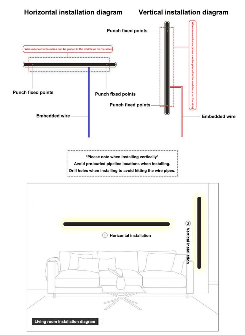 LOOPITYS (Color: black, warm light 3000K, size: 80x6CM) Modern long strip wall light, ambient light, indoor LED background light, living room sofa, staircase, bedside passage light - Image 4