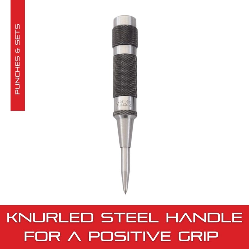 Starrett Steel Automatic Center Punch with Adjustable Stroke - 5-1/4" (130mm) Length, 11/16" (17mm) Punch Diameter, Lightweight, Knurled Steel Handle - 18C - Image 5