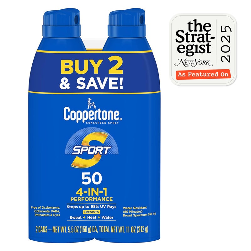 Coppertone Sport Sunscreen Spray SPF 50, Water Resistant Spray Sunscreen Pack, 5.5 Oz, Pack of 2 (Packaging May Vary) - Image 2