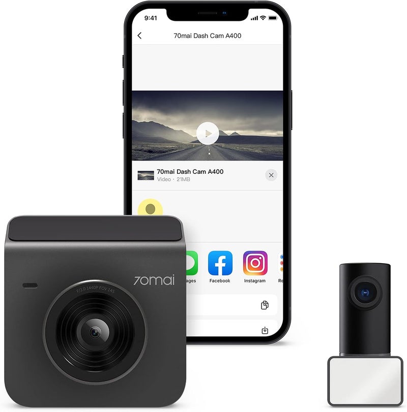 70mai Dash Cam A400 - Front and Rear 2K QHD with Built-in WiFi and Night Vision - Image 1
