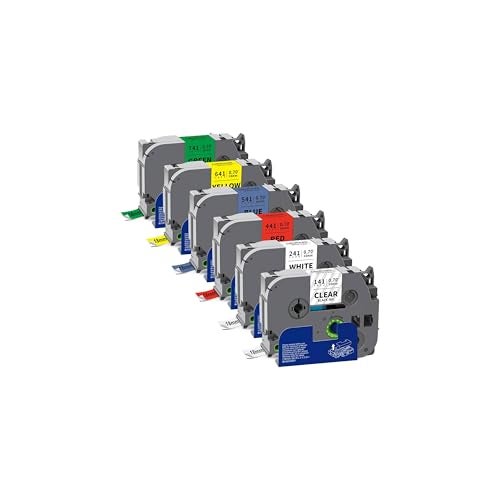 Labelwell 6-Pack TZ 18mm 0.7 Inch Laminated Multi Color Compatible for P Touch Label Tape TZe-141 241 441 541 641 741 for Ptouch PT-D400 PTD410 D610BT D600, Clear/White/Red/Blue/Yellow/Green - Image 4