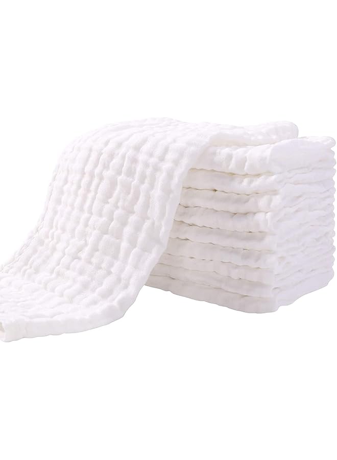 YOOFOSS Muslin Baby Washcloths 100% Cotton Face Towels 10 Pack Wash Cloths For Baby 12X12In Soft And Absorbent Baby Wipes (White) - Image 1