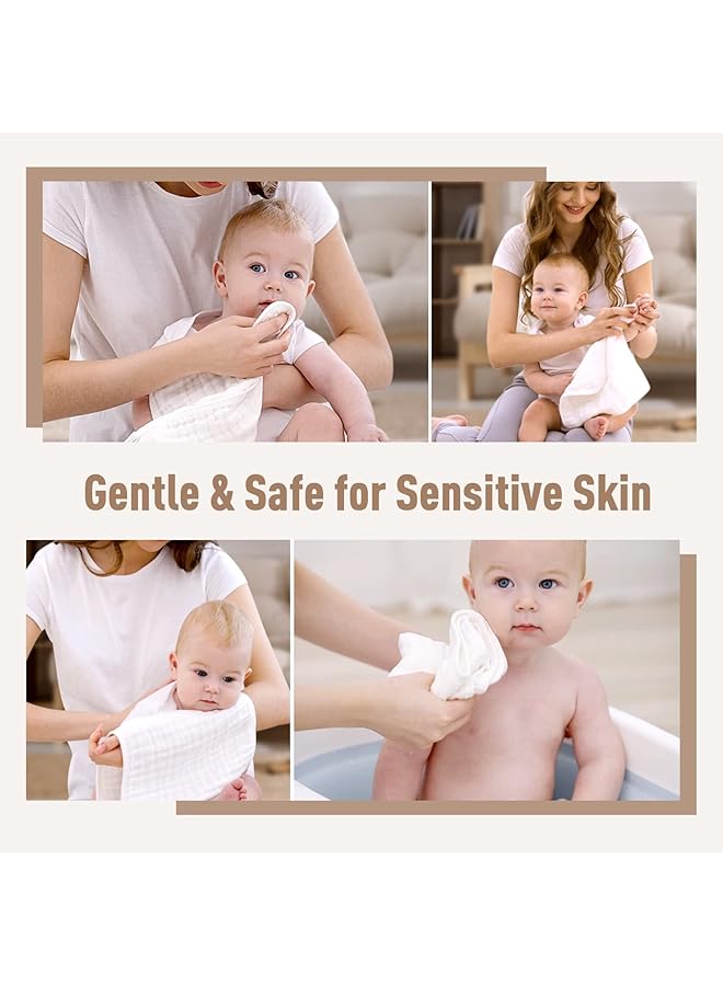 YOOFOSS Muslin Baby Washcloths 100% Cotton Face Towels 10 Pack Wash Cloths For Baby 12X12In Soft And Absorbent Baby Wipes (White) - Image 5