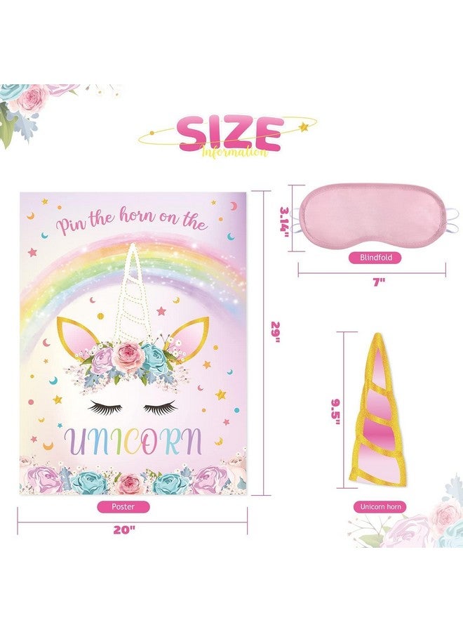 WERNNSAI Pin The Horn on The Unicorn Party Game - Unicorn Party Game Girls Rainbow Birthday Decorations for Kids 21'' x 28'' Poster with 24 Pcs Horn Stickers - Image 4