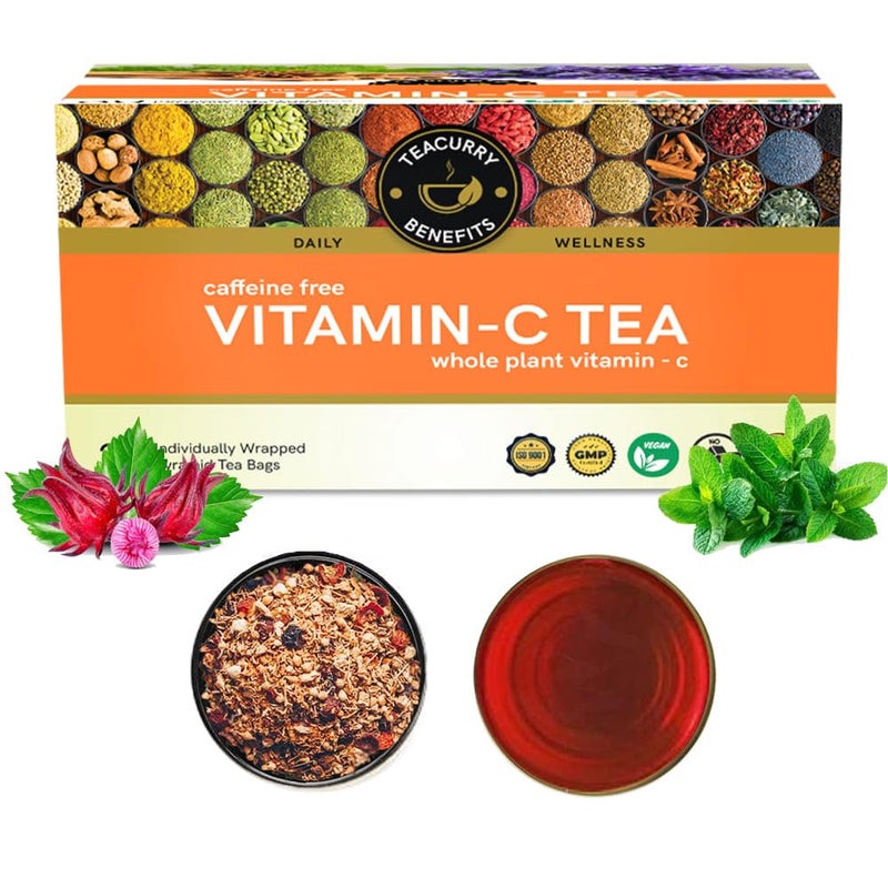Teacurry Vitamin C Tea (1 Month Pack | 30 Tea Bags) - Helps get Glowing Skin and Shilky Hair | Assists with Bones & Vessels - Image 1