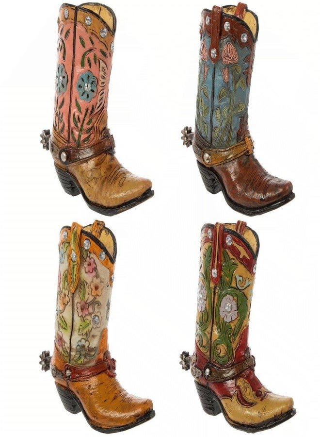 Hobby Lobby Western Cowgirl Boot Figurines, Country Chic Design, 4" H x 2.25" W x 4.25" D, Resin (Cowgirl Boots - 4 Count) - Image 1